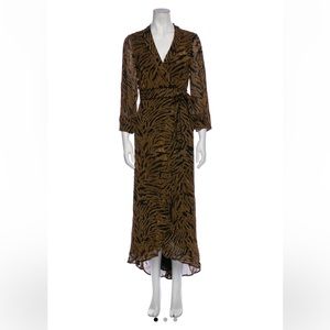 GANNI tiger print georgette midi wrap dress